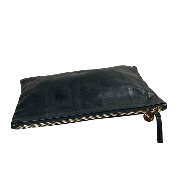 Clare V. - Women’s Flat Leather Clutch Handbag, Stripe Zippered - One Size Black - Picture 5 of 10